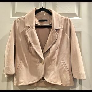 Yigal Azrouel tan suede cropped sleeve jacket.